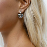 CHUNKY HEART HOOPS - SILVER