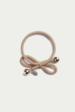 Hair Tie Gold Bead - Beige